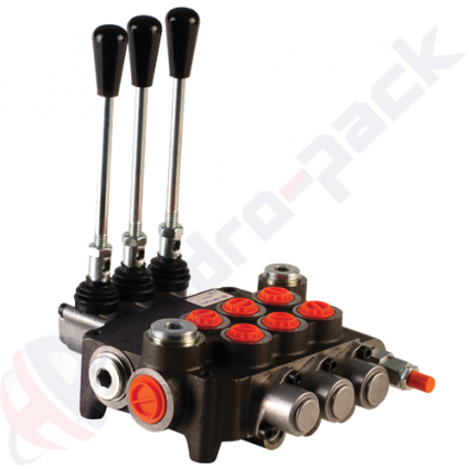 product 80 liter monoblock control valve with metering curve, 3Z80 , three spools , G 1/2" , open center spool image thumb